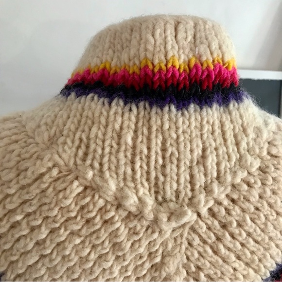 Vintage 1960s Mexican Fringed Wool Poncho, Cream, Multi-coloured - Picture 8 of 9